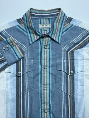 Tecovas Western Pearl Snap Shirt Mens Small Herringbone Striped Rodeo Cowboy